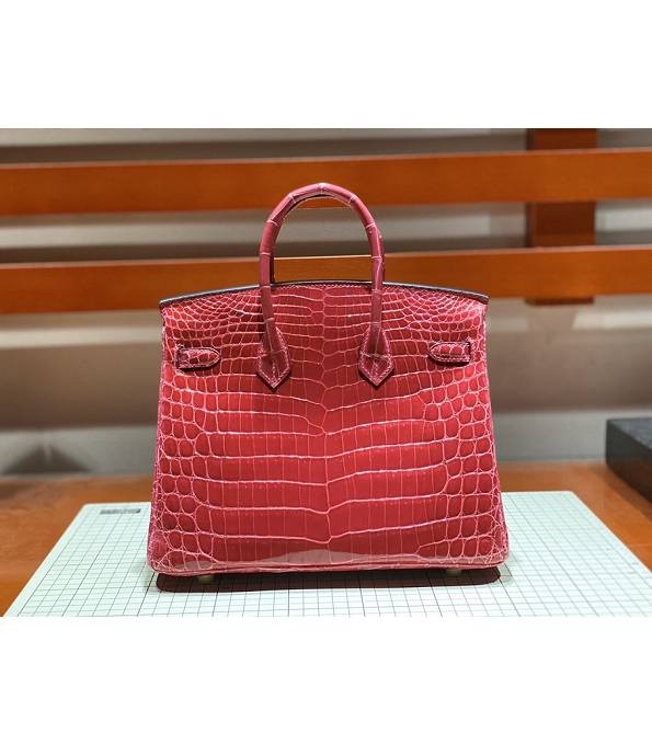 Hermes Birkin 25cm Bag Peach Real Croc Leather Golden Metal