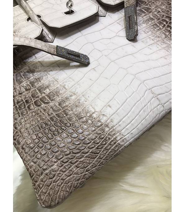 Hermes Birkin 35cm Bag White/Grey Real Croc Leather Silver Metal