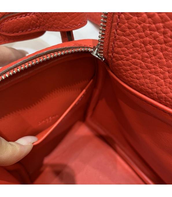 Hermes Mini Lindy 18cm Bag Red Original Togo Calfskin Leather Silver Metal