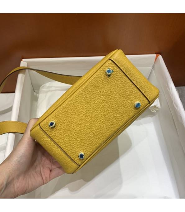 Hermes Mini Lindy 18cm Bag Amber Yellow Original Togo Calfskin Leather Silver Metal