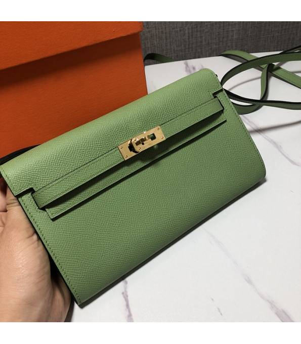 Hermes Kelly Woc Classique Apple Green Original Palm Veins Leather Golden Metal To Go Wallet