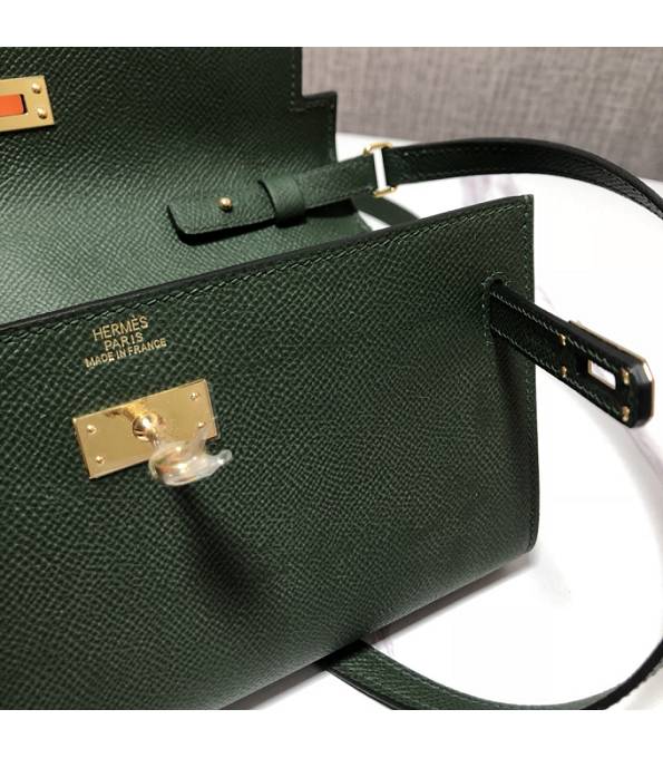 Hermes Kelly Woc Classique Army Green Original Palm Veins Leather Golden Metal To Go Wallet