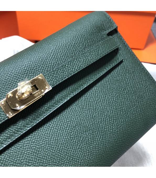 Hermes Kelly Woc Classique Army Green Original Palm Veins Leather Golden Metal To Go Wallet