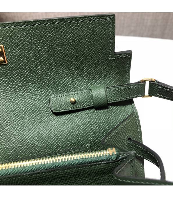 Hermes Kelly Woc Classique Army Green Original Palm Veins Leather Golden Metal To Go Wallet