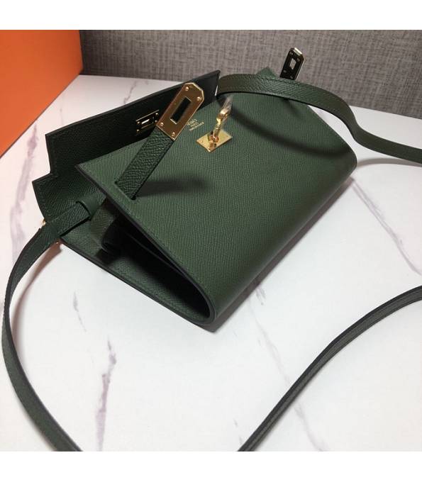 Hermes Kelly Woc Classique Army Green Original Palm Veins Leather Golden Metal To Go Wallet
