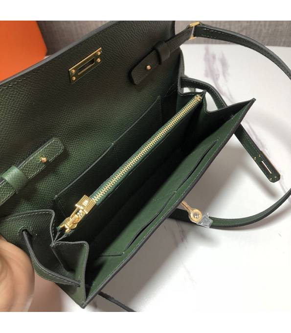 Hermes Kelly Woc Classique Army Green Original Palm Veins Leather Golden Metal To Go Wallet