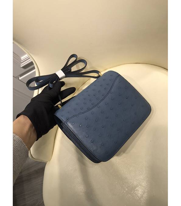 Hermes Constance 18cm Mini Bag Agate Blue Real Ostrich Leather Golden Metal