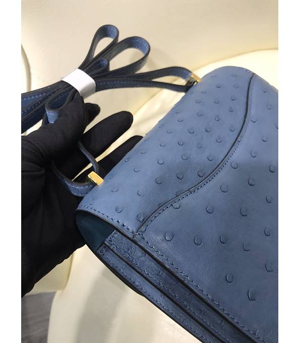 Hermes Constance 18cm Mini Bag Agate Blue Real Ostrich Leather Golden Metal