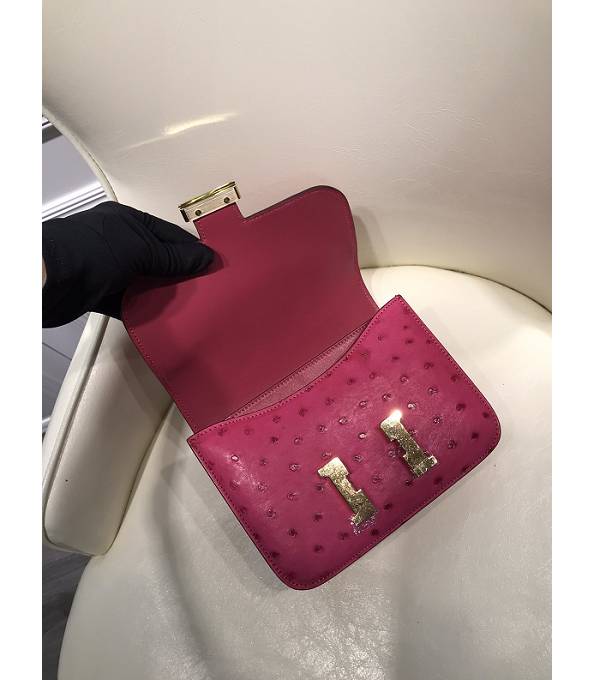 Hermes Constance 18cm Mini Bag Rose Red Real Ostrich Leather Golden Metal