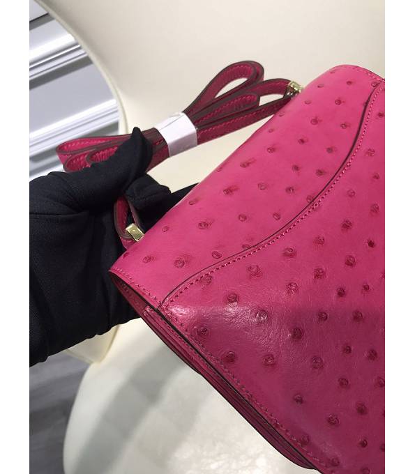Hermes Constance 18cm Mini Bag Rose Red Real Ostrich Leather Golden Metal