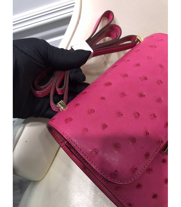 Hermes Constance 18cm Mini Bag Rose Red Real Ostrich Leather Golden Metal