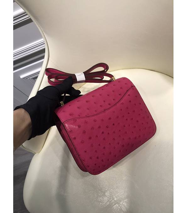 Hermes Constance 18cm Mini Bag Rose Red Real Ostrich Leather Golden Metal