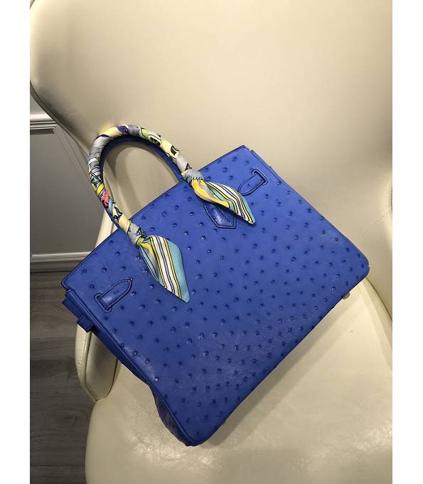 Hermes Birkin 30cm Bag Electric Blue Real Ostrich Leather Golden Metal
