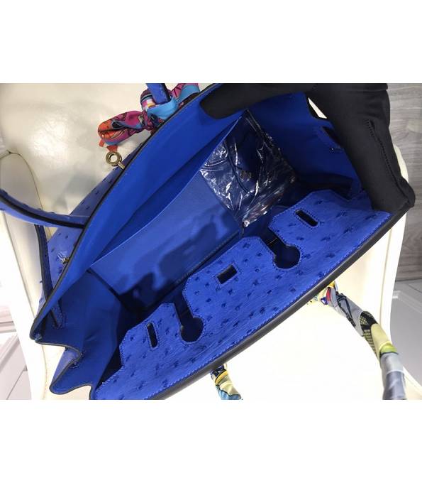 Hermes Birkin 30cm Bag Electric Blue Real Ostrich Leather Golden Metal
