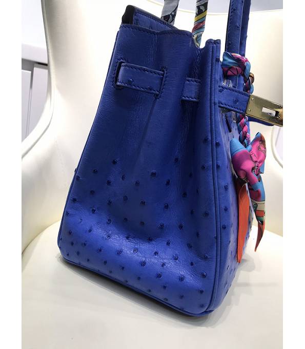 Hermes Birkin 30cm Bag Electric Blue Real Ostrich Leather Golden Metal