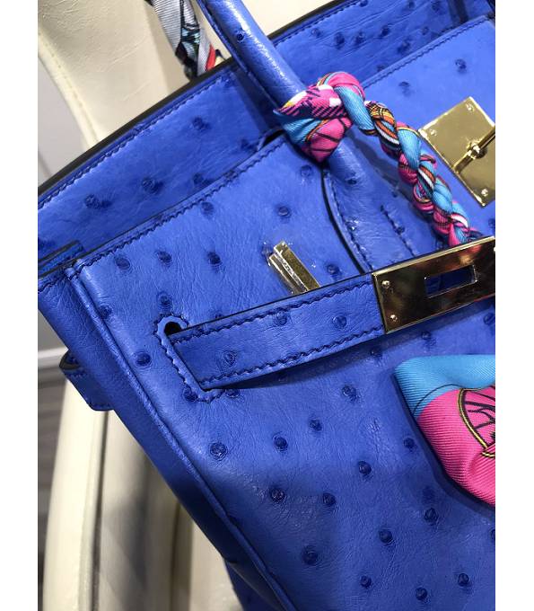 Hermes Birkin 30cm Bag Electric Blue Real Ostrich Leather Golden Metal