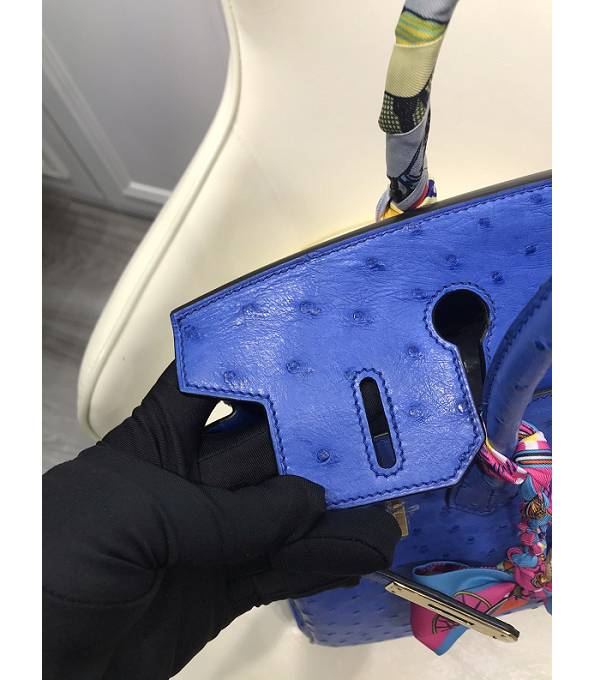 Hermes Birkin 30cm Bag Electric Blue Real Ostrich Leather Golden Metal