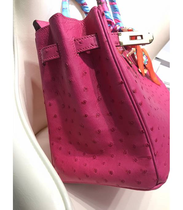 Hermes Birkin 30cm Bag Rose Red Real Ostrich Leather Golden Metal