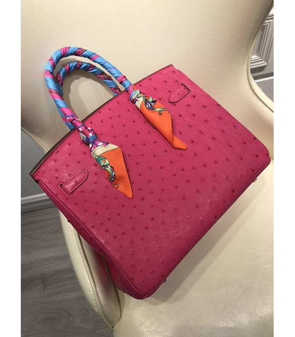 Hermes Birkin 30cm Bag Rose Red Real Ostrich Leather Golden Metal