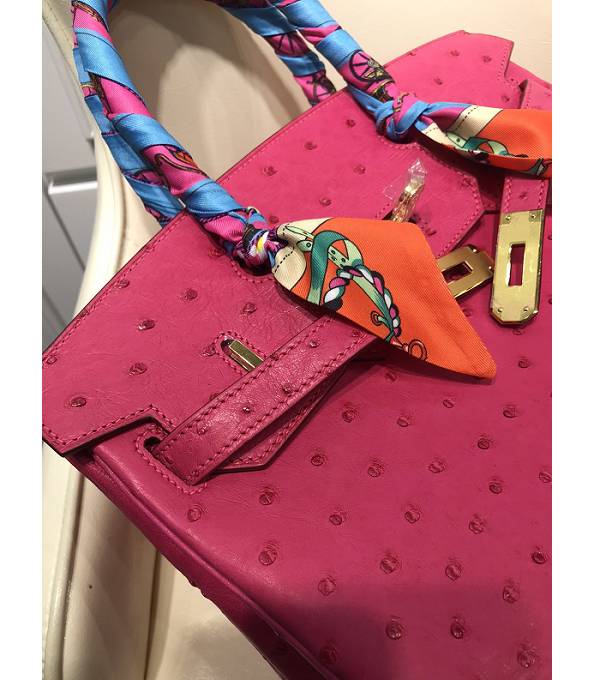 Hermes Birkin 30cm Bag Rose Red Real Ostrich Leather Golden Metal