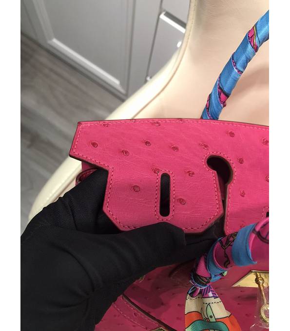 Hermes Birkin 30cm Bag Rose Red Real Ostrich Leather Golden Metal