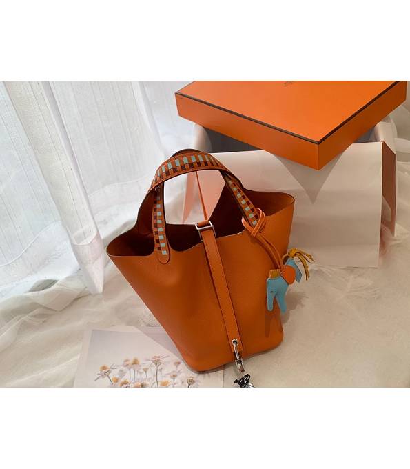 Hermes Mini Picotin Lock MM Bag Orange Original Epsom Leather Weave Handle