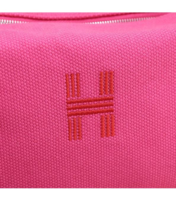Hermes Trousse Bride Rose Red Original Canvas 21cm Handle Bag