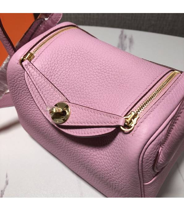 Hermes Mini Lindy 18cm Bag Pink Original Swift Leather Golden Metal