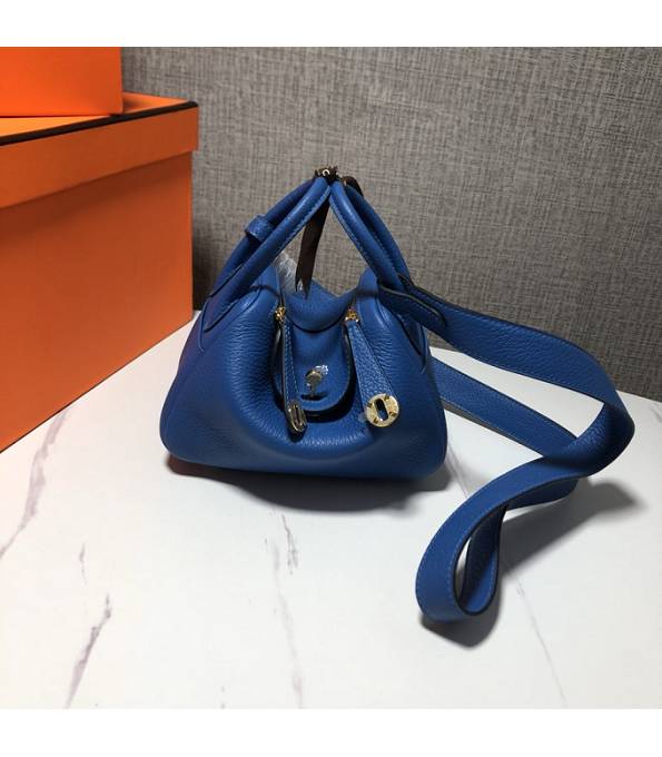 Hermes Mini Lindy 18cm Bag Hydra Blue Original Swift Leather Golden Metal