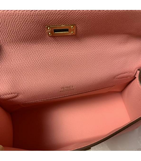 Hermes Kelly Pochette 22cm Bag Pink Original Epsom Palm Leather Golden Metal