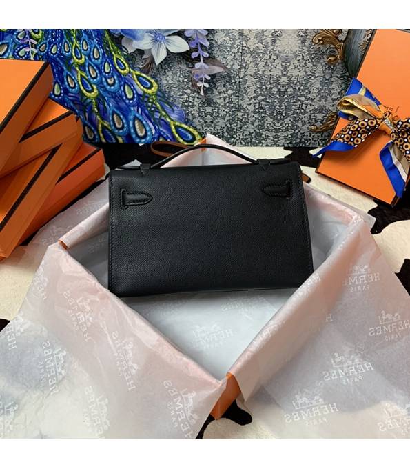 Hermes Kelly Pochette 22cm Bag Black Original Epsom Palm Leather Golden Metal