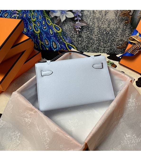 Hermes Kelly Pochette 22cm Bag Light Blue Original Epsom Palm Leather Golden Metal