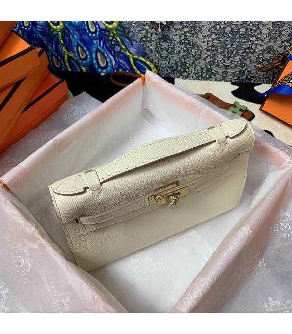 Hermes Kelly Pochette 22cm Bag Milkshake White Original Epsom Palm Leather Golden Metal