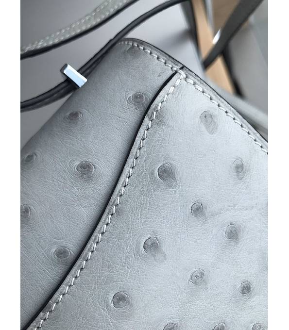 Hermes Constance 18cm Mini Bag Pearl Grey Real Ostrich Leather Silver Metal