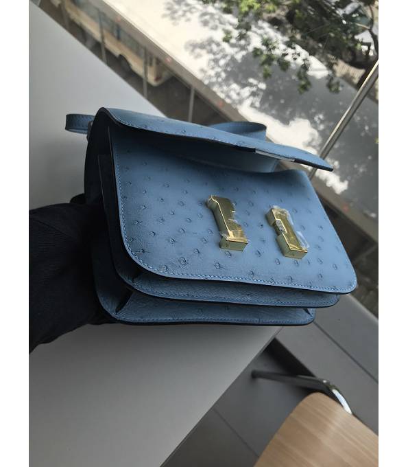 Hermes Constance 18cm Mini Bag Denim Blue Real Ostrich Leather Golden Metal