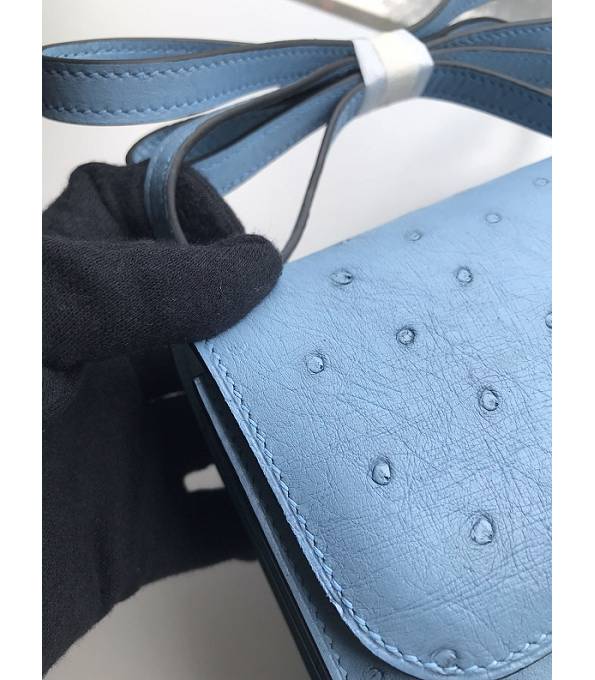 Hermes Constance 18cm Mini Bag Denim Blue Real Ostrich Leather Golden Metal