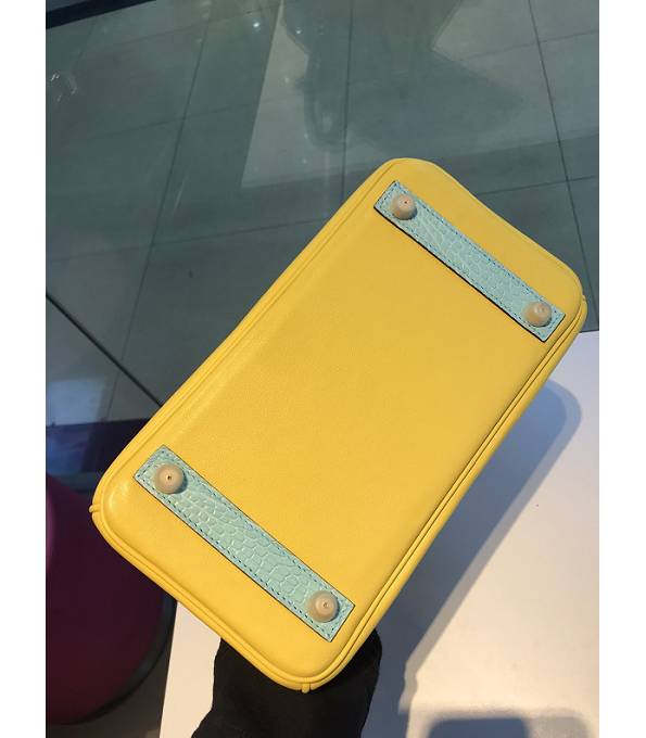 Hermes Birkin 25cm Bag Lemon Yellow Original Togo With Real Croc Leather Golden Metal