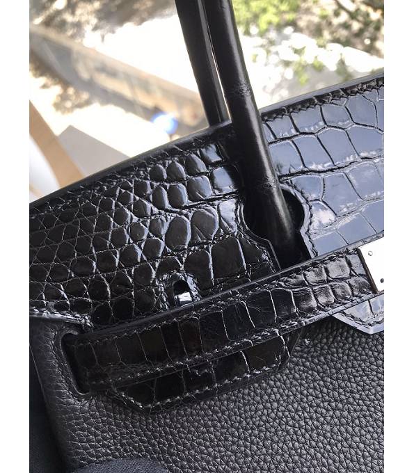 Hermes Birkin 30cm Bag Black Original Togo With Real Croc Leather Silver Metal