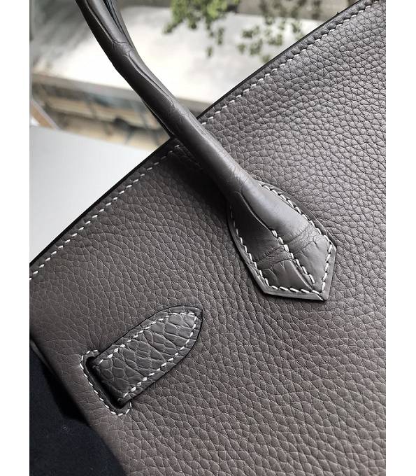 Hermes Birkin 30cm Bag Grey Original Togo With Real Croc Leather Golden Metal