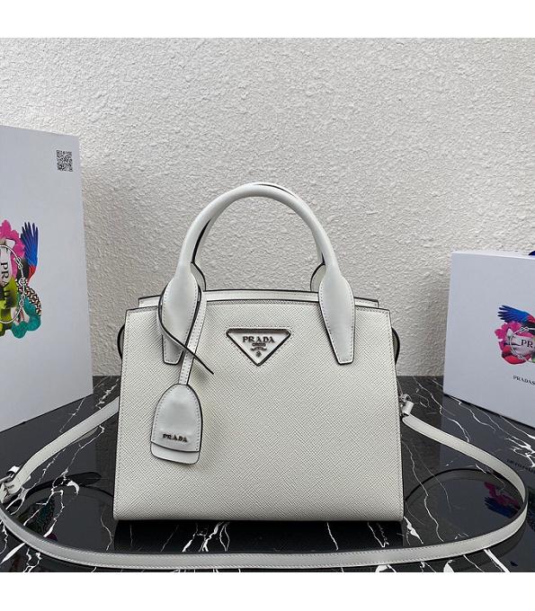 Prada Kristen White Original Saffiano Leather Tote Handbag