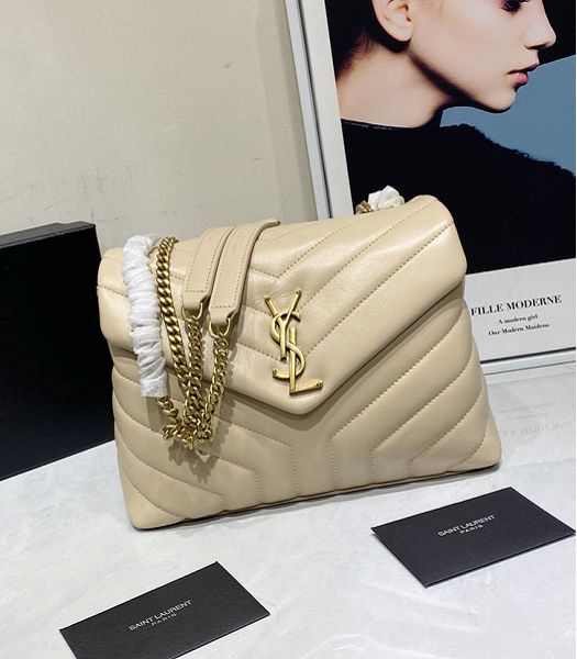 YSL LouLou Apricot Original Real Leather Golden Metal Small Messenger Bag