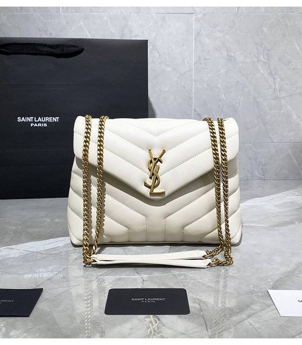 YSL LouLou White Original Calfskin Leather Golden Metal Small Messenger Bag