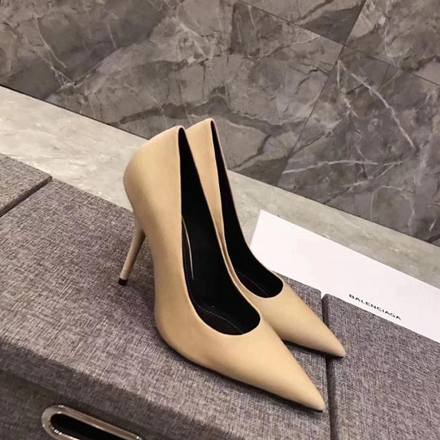 Balenciaga 110 Pointy Toe Knife Stiletto Pumps Calfskin Leather Fall Winter 2017 Collection Beige