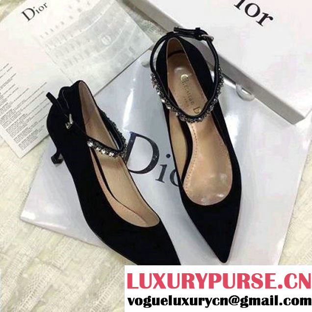 Dior High-heeled Shoe with Strap in Black Suede Calfskin Leather Black 2017 (GD5002-7062726 )
