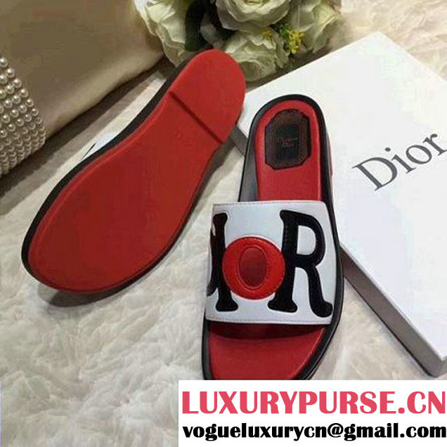 Dior Calfskin Mule Adorned With D.I.O.R Logo White/Red Summer 2017 (GD4028-7032058 )