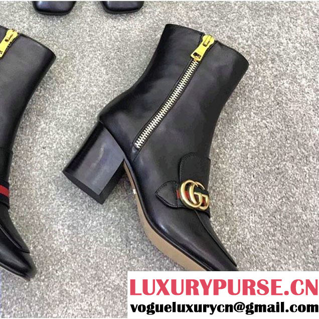 Gucci Calfskin Mid-heel Boots Black 2017 (GD5002-7120257 )