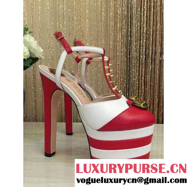 Gucci 421627 Leather Platform Pump with Rivets Red/White 2017 (GD4007-7021555 )