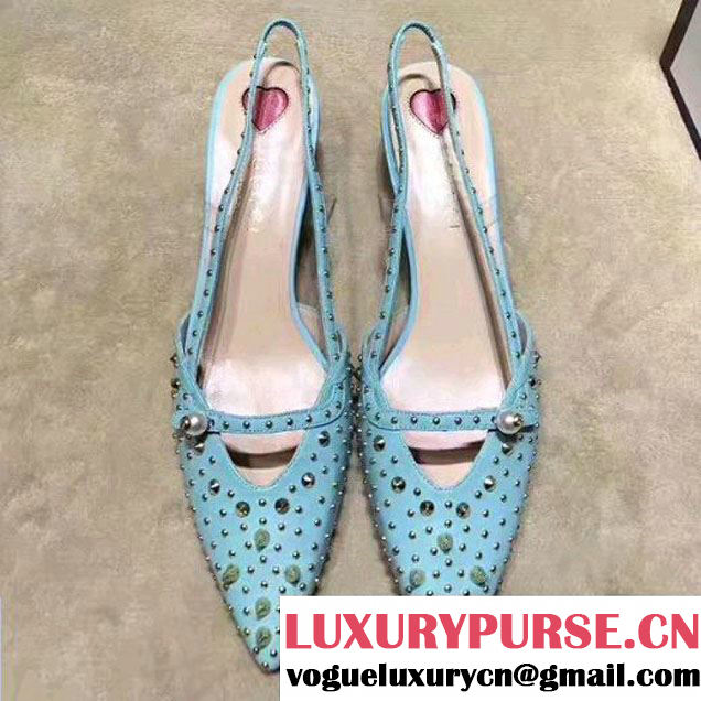 Gucci Studded Leather Mid-Heel Pump 452865 Light Blue 2017 (Y30-7033003 )