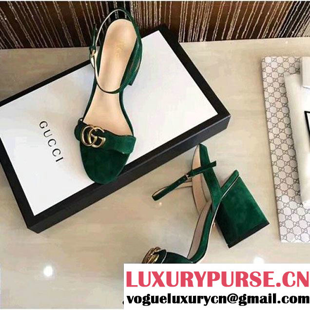 Gucci 453379 Double G Suede Leather Middle Heel Sandal 2017 (GD4007-7070565 )