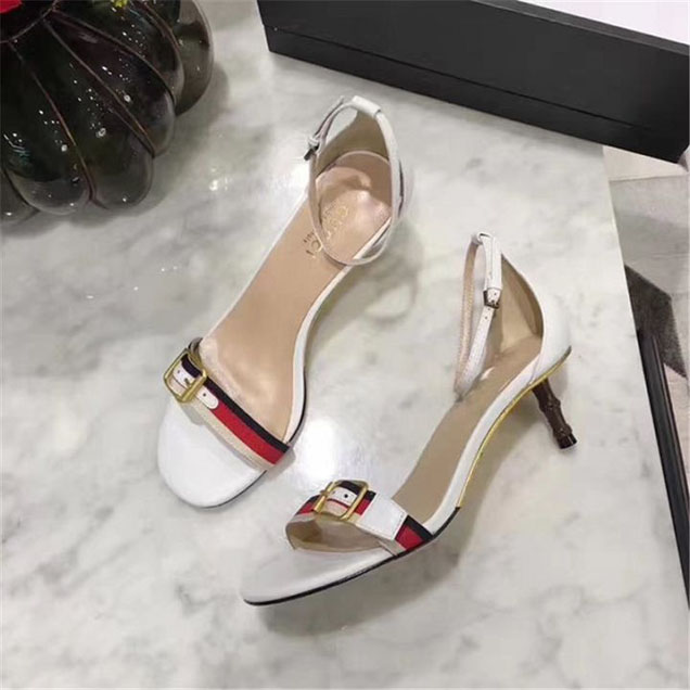 Gucci Bamboo-Trimmed Leather Sandals Calfskin Leather Fall Winter 2017 Collection White